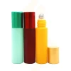 Sale 10ml matte red frosted green yellow glass tube stainless steel roll on bottle for essential oil packaging