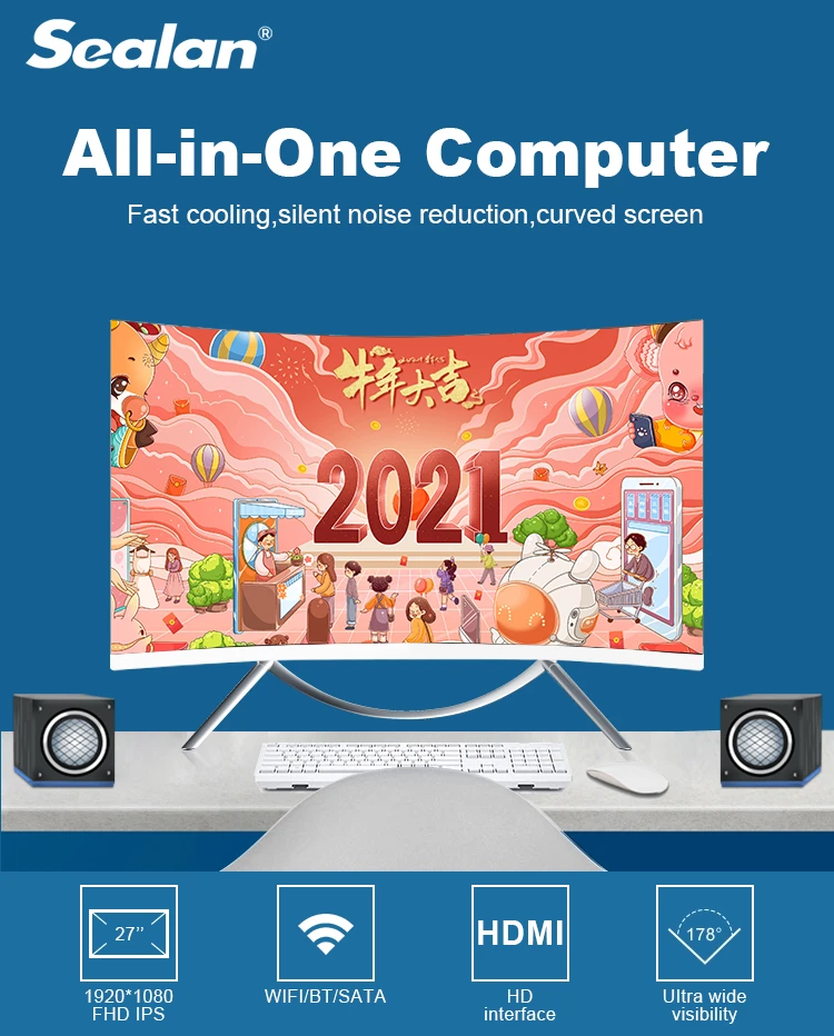 SEALAN 27inch aio pc i7-4960 full hd curved screen led smart monitor RAM 16GB SSD 480GB HDD 2TB gaming desktop computers