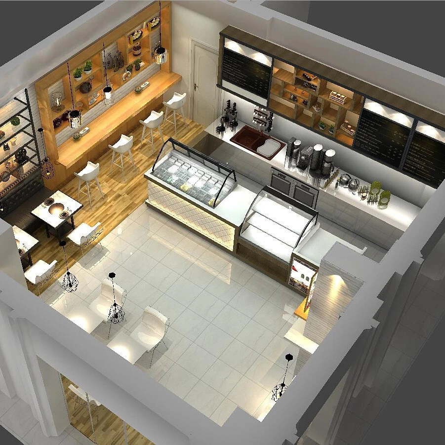 Shopping Mall Bar Counter Furniture 3D Interior Coffee Shop Design