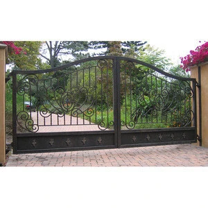 Simple house main wrought iron driveway gates