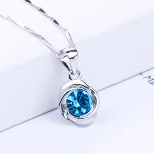 SKA Jewelry silver  necklace  women blue stone 18k gold plated jewelry necklaces