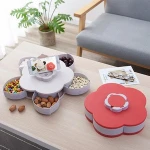 Snack Box Candy Plates Petal-Shape Flower Rotating Snack Tray Dried Fruit Plate Storage Organizer Box Jewelry Organizer