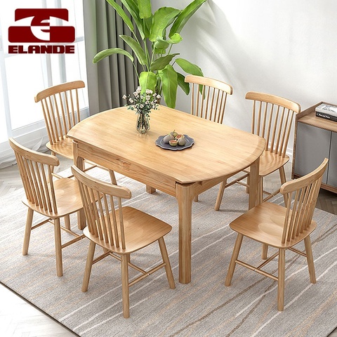 Buy Solid Wood Simple Telescopic Dining Table And Chair Living Room ...