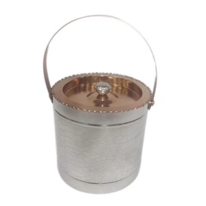 Stainless Steel Double Wall Ice Bucket with Brass Lid and Tong