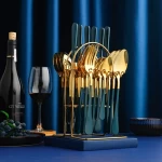 Stainless Steel Flatware Sets 24PCS Black and Gold Set Cutlery Knife Spoon Fork Tea Spoon