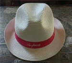 straw paper fedora trilby hat with black ribbon customized logo