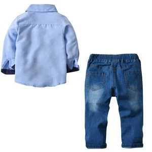 Summer Autumn  Shirt + Jeans Suit 2 Pieces New Fashion Boys Clothing Sets