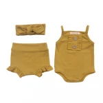 Summer baby girls  ribbed cotton shorts set blanket diaper bloomer girls ruffle pants with bow headband