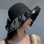 Summer New Style Ribbon Sunscreen Hat Zipper Bow Multi-Purpose Beach Hollowed-out Sun Hat