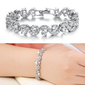 SWTR1058 bracelets for women,AAA zircon plated platinum bracelet,Crystal copper bracelet