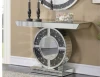 Telite Modern Black Grey Crystal Diamond Mirrored Console Table with Round Wall Mirror