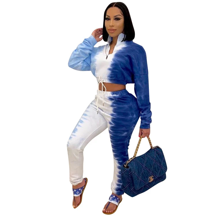 TL1055 best-selling womens tie dye fashion suit casual two-piece nine-point jacket pants suit elastic band