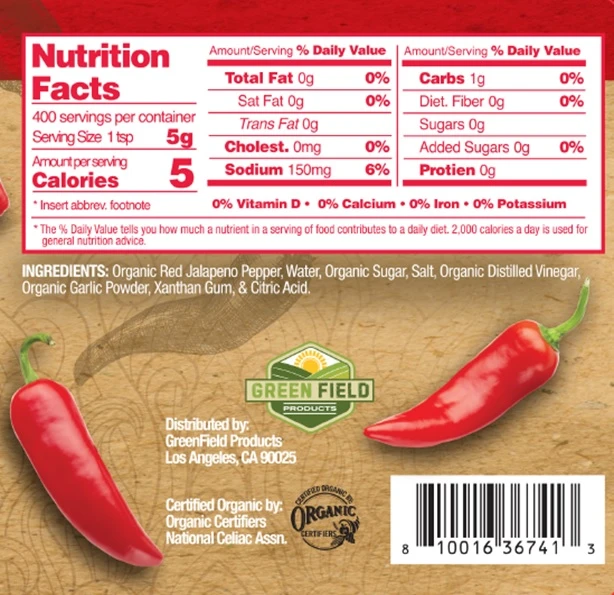 Top Quality Certified Gluten Free, Kosher & Vegan Food Service Organic Red Sriracha