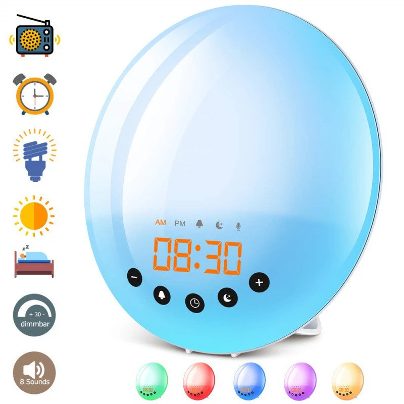 Touch Control Table Clocks Sunset Simulation Digital LED Clock Smart Sunrise Alarm Clock with FM Radio