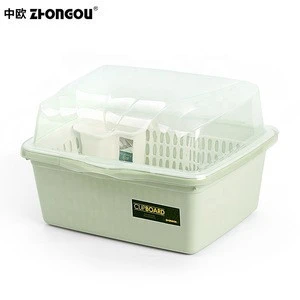 Transparent Colorful Plastic Kitchen Dish Drying Drainer Dish Rack with Lid