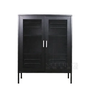 Two Doors Scandinavian Metal Sideboard White Black