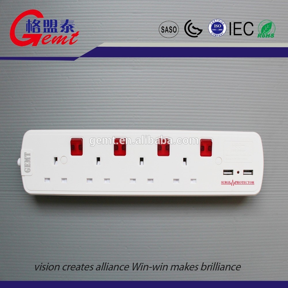 Universal type electric power socket surge protector 4 gang extension socket