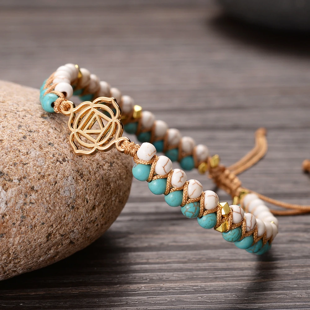 VRIUA 7 Chakra Metal Logo Spiritual Energy Yoga Bracelet Hand Beading Meditation Bracelet Handmade Woven Charm Jewelry