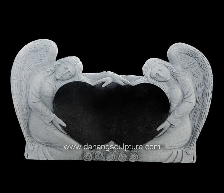 White Marble Carving Angel With Heart Shape Headstones Monument Tombstones DSF-M35