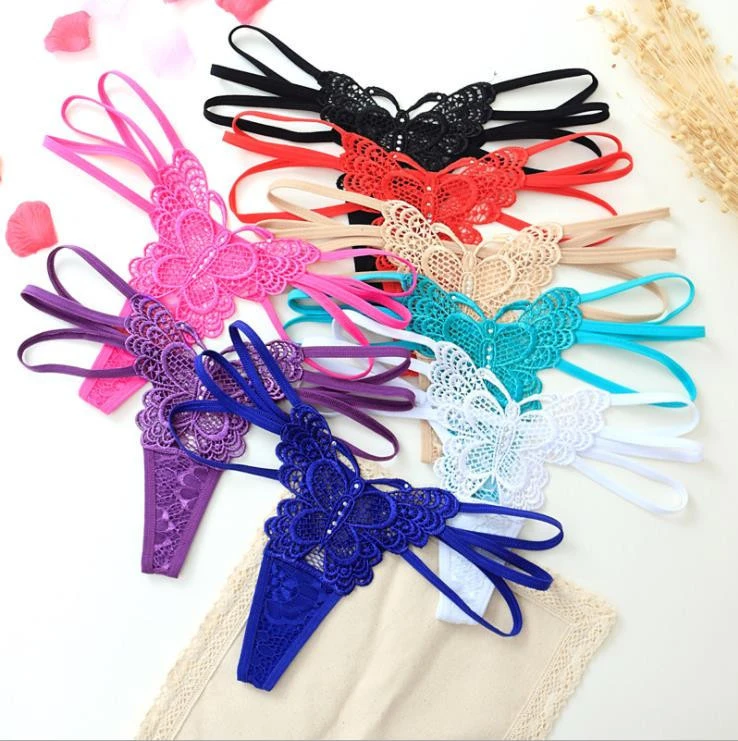 Wholesale 2020 Fashion Sexy Lace Hollow Out Pearl t back panties sexy butterfly sexy thong for women