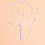Wholesale 5Pcs Bridal Jewelry Shinning Loose Diamond Flower Tassel Pendant Necklace Set Luxury Bracelet Ring Wedding Jewelry Set