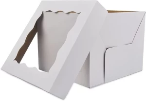 Wholesale  Classic 8,10,12Inch Square White Paper Cake Boxes with Clear Windows for 8,10,12 Inch Cakes lid boxes