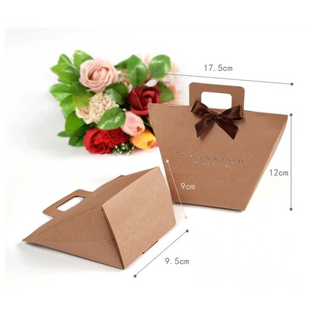 Buy Wholesale Die Cut Handle Kraft Paper Gift Bag With Ribbon Bow Gold ...