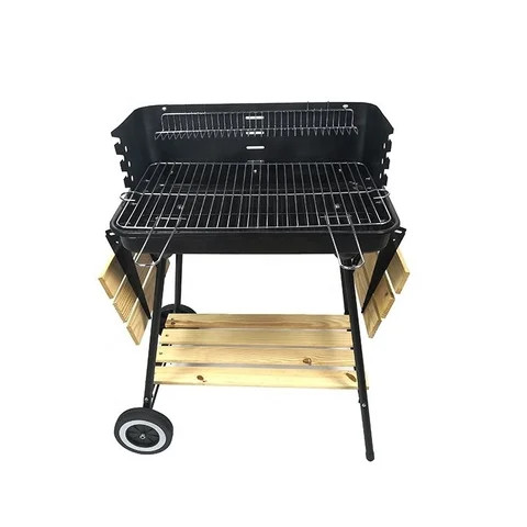 Wholesale Garden Outdoor Portable Trolley Screen Rack Charcoal Camping Wooden Side Table Bbq Grill Charcoal Bbq Grills