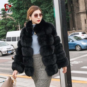 Wholesale Girls Italian Brown Lady Suede Luxury Style Real Fox Fur Coat