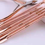 wholesale gold nail art tools high quality nail cuticle pusher stainless steel double sides cuticle trimmer