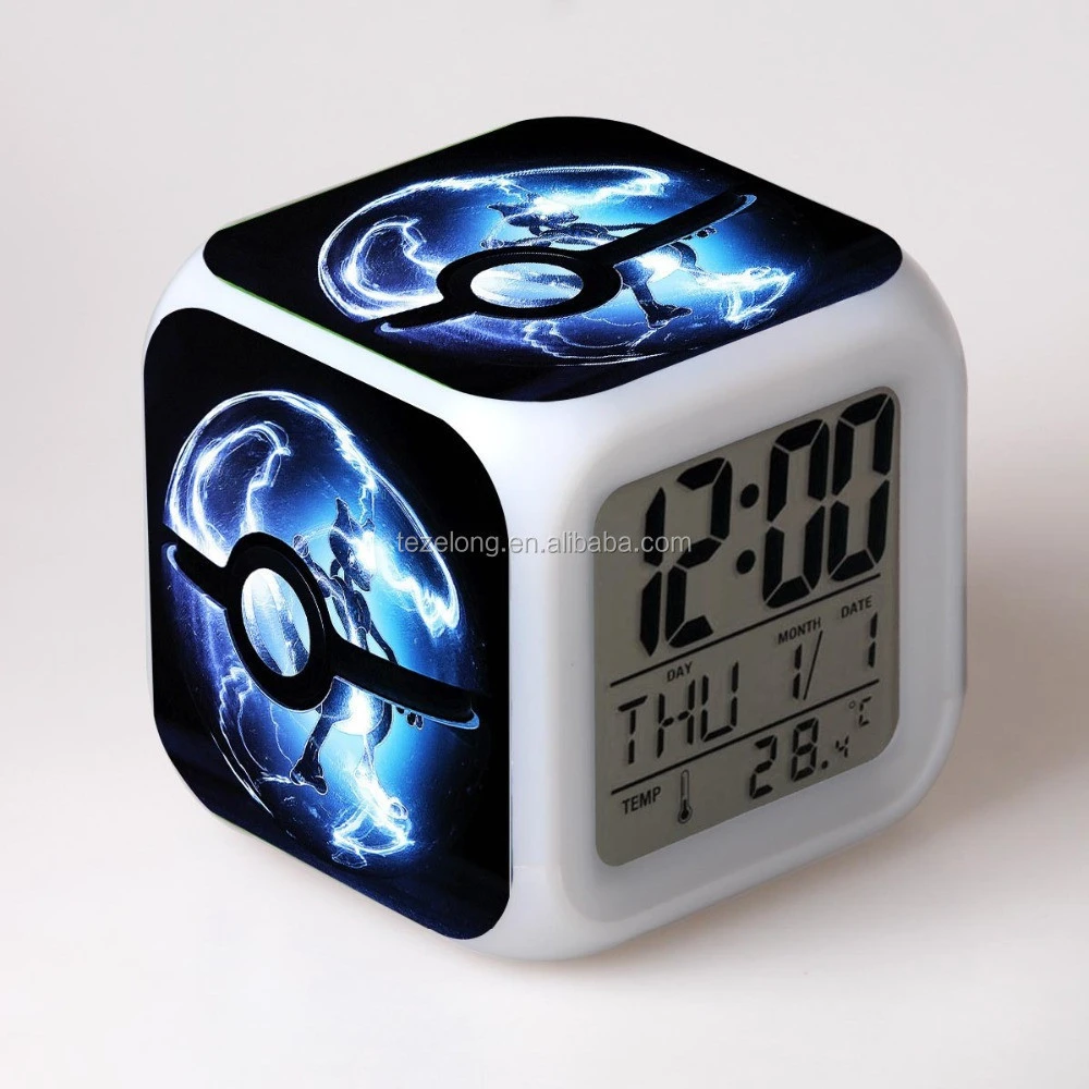 wholesale pockmon go digital alarm clock with colorful changing night light desk top flash clock for children can do customize