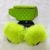 Wholesale real big fox raccoon fur slides slippers with jelly fanny pack purse set