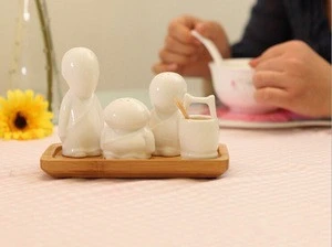 wholesale white porcelain ceramic toothpick holders with monk design
