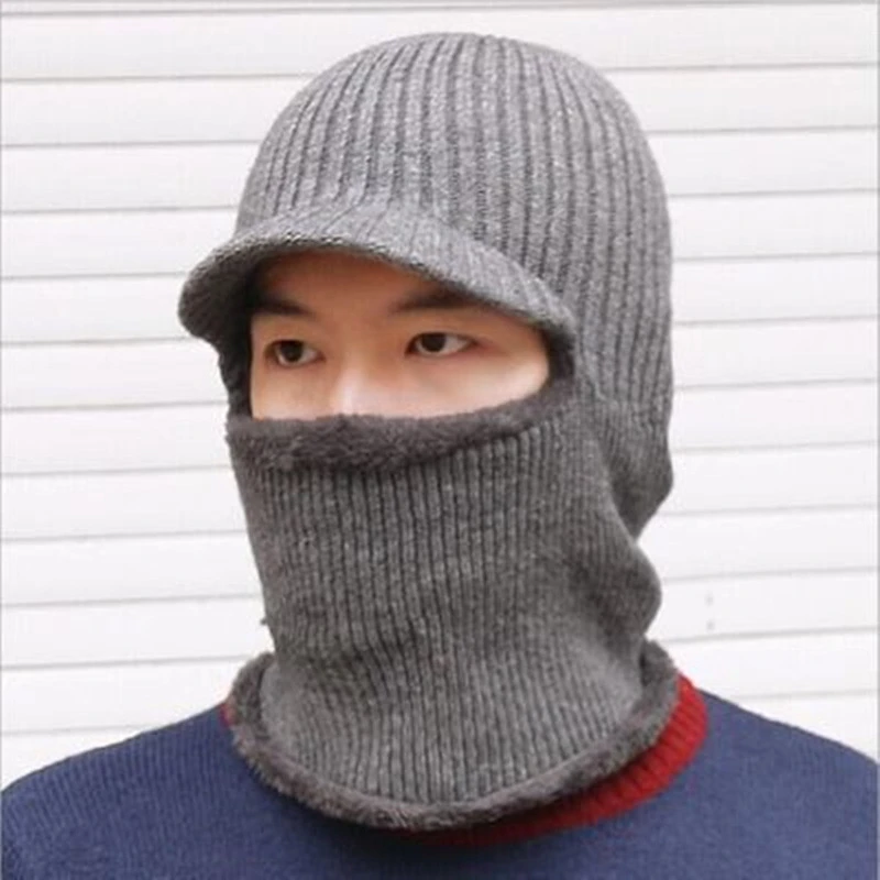 Wholesale Windproof Head Cap Wool Warm Outdoor Ear Protection Knitted Hat with Brim