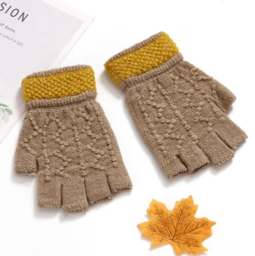 Winter Knit Striped Gloves Fingerless Gloves for Sale