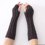 Women Braid Knit Crochet Winter Gloves Arm Warmer Knitted Fingerless Long Cuff Mittens Gloves