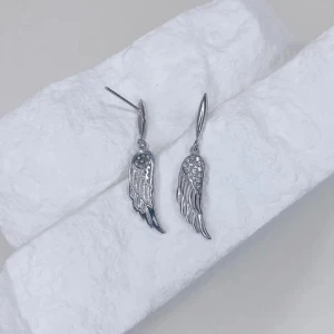 Women Drop Earrings 925 sterling silver jewelry CZ Rhodium Plated Feather Wings 925 Silver Drop Earrings