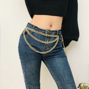 Women Trendy Multilayer Metal Link alloy Waist Chain for Dress Coat Jeans Long Tassel sexy Belly Chains Waistbands
