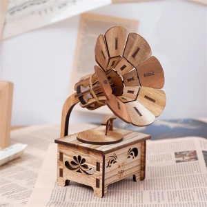 Wood Hand Crank Music Box, Vintage Wooden Gramophone Musical Box Gifts for Birthday/Christmas/Valentine&#x27;s Day