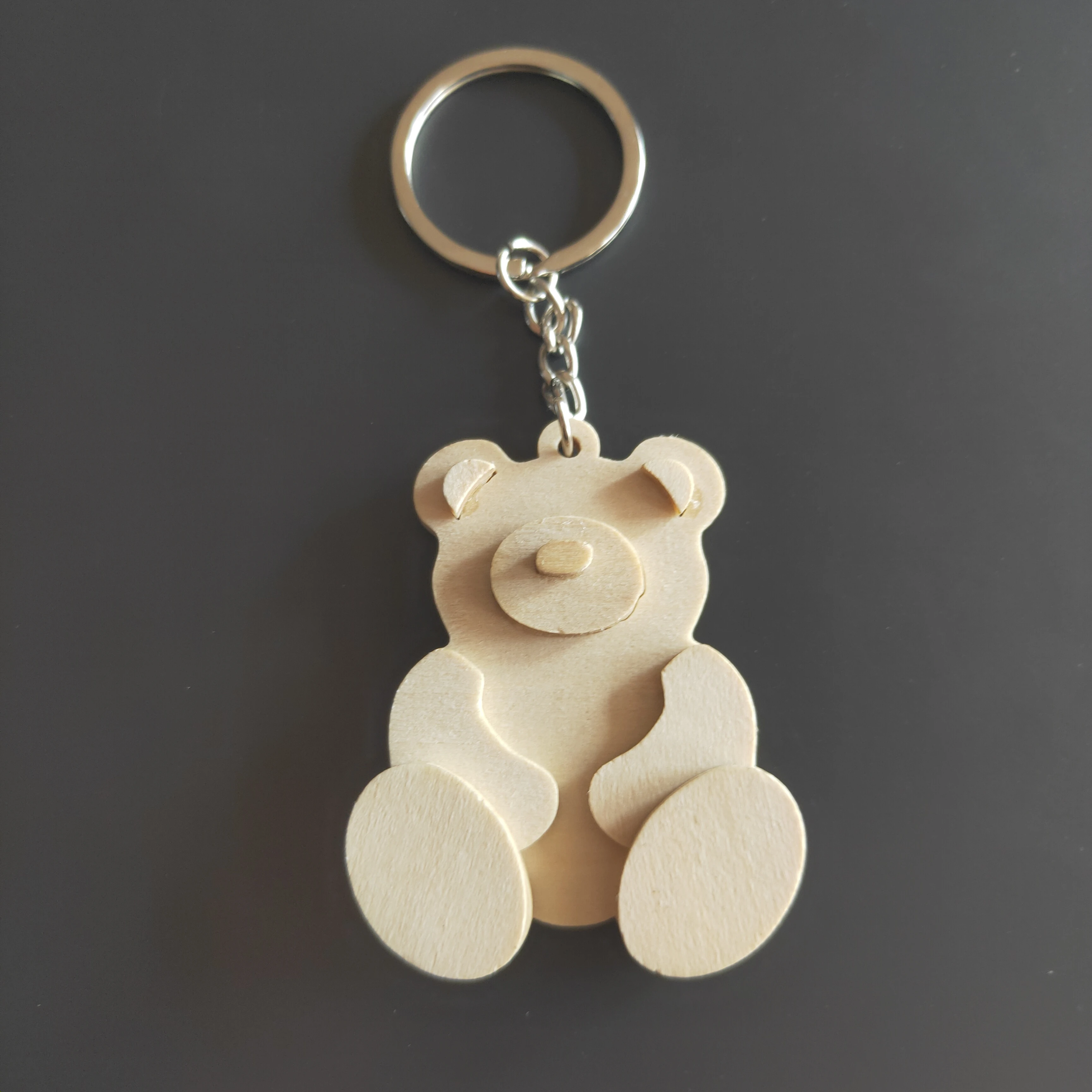 wooden key chain holder ring bear shape 3D keychain wood ring circle crafts