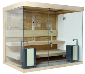 wooden Sauna 3 sides of tempered glass Sauna room FS-1240 with CE