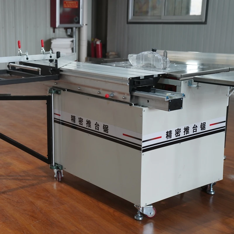 Woodworking panel cutting with electric lifting folding sliding table saw