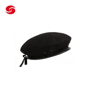 wool &amp; polyester Black color army beret with satin binding Military beret