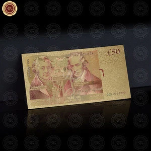 Wr 99.9 Gold Artwork Pound Banknote Colorful United Kingdom 50 Pound Paper Money Craft