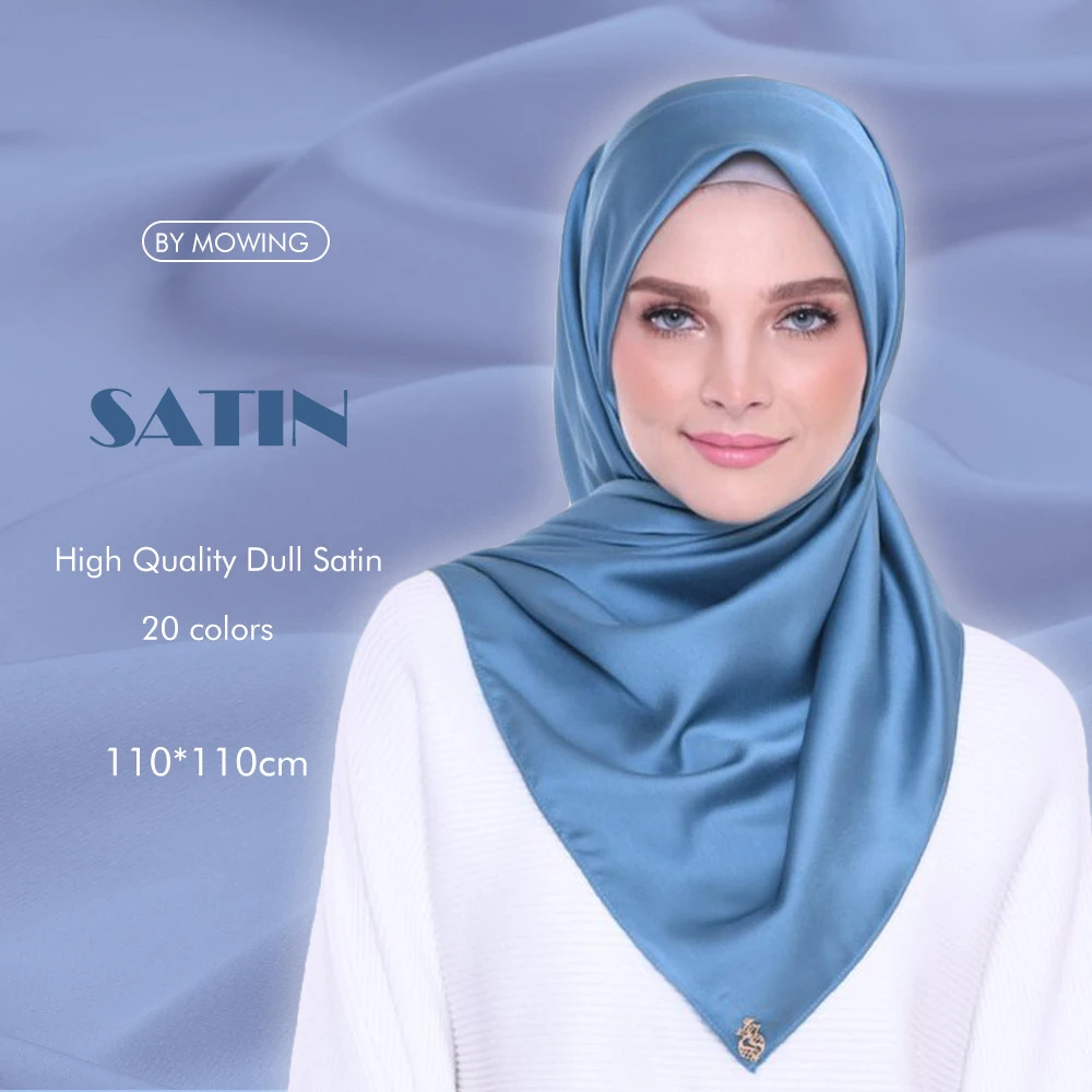 Yiwu wholesaler factory popular matte stain square hijab pure plain satin silk bawal scarf headwear dubai hijab&amp;shawls