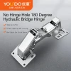 YOUDO High Quality Large Angle Soft Close Cabinet Door Hinge 135-175 Degrees No Hinge Hole Adjustable Locking Bridge Hinges