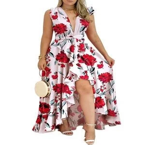 Floral Ruffle Hem Wrap Maxi Dress
