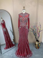 Red Color Fashion Beading Mermaid Prom Dresses Floor Length Formal Party Gowns