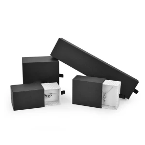 Stylish Black Jewelry Paper Drawer Boxes with Elegant White Insert Design