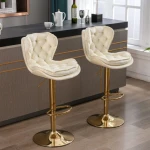 Modern Bar Stools Set of 2 Velvet Swivel Adjustable Height Chrome Base